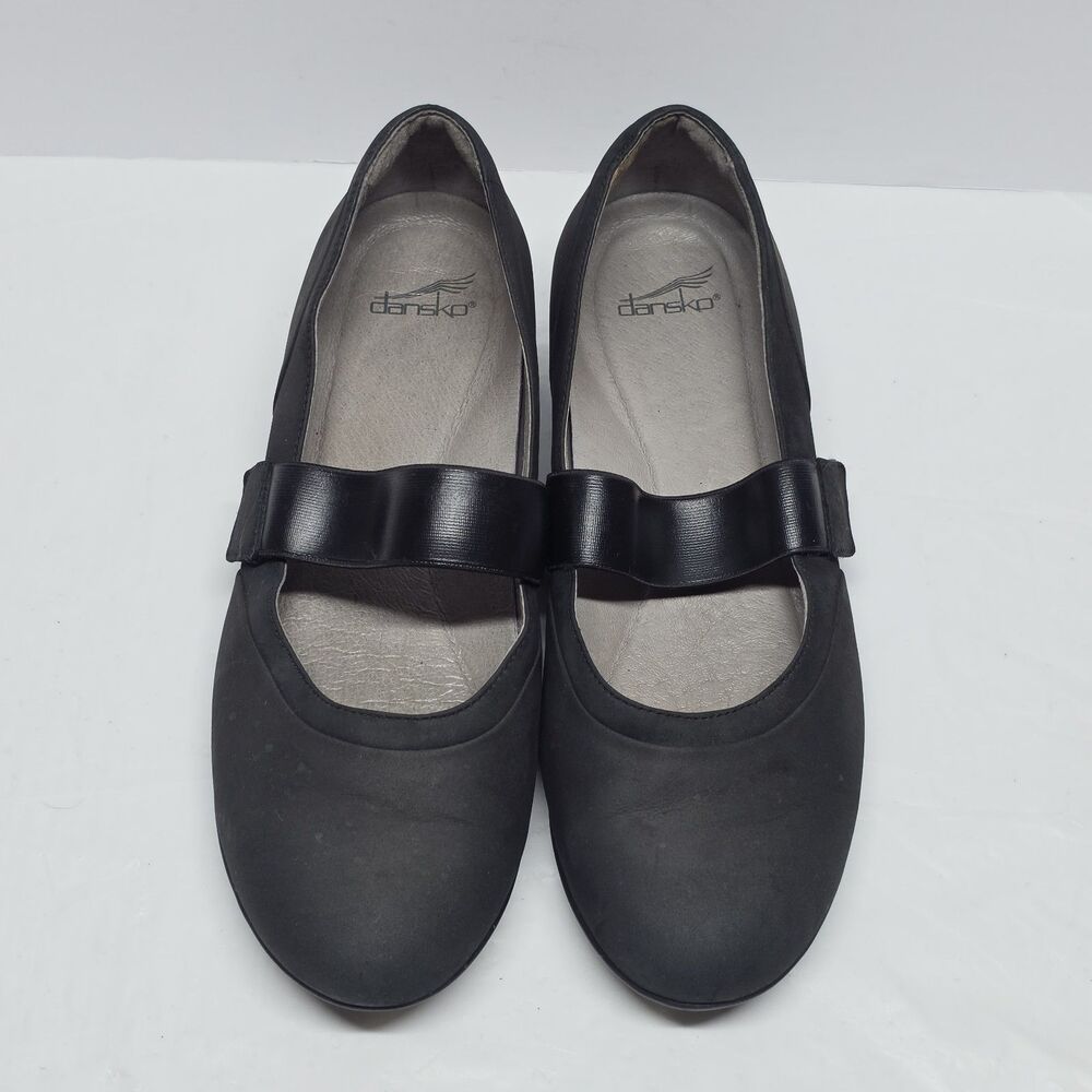 DANSKO Kendra Black Leather Nubuck Mary Jane Ballet Flat Women's EU 41 US 10.5